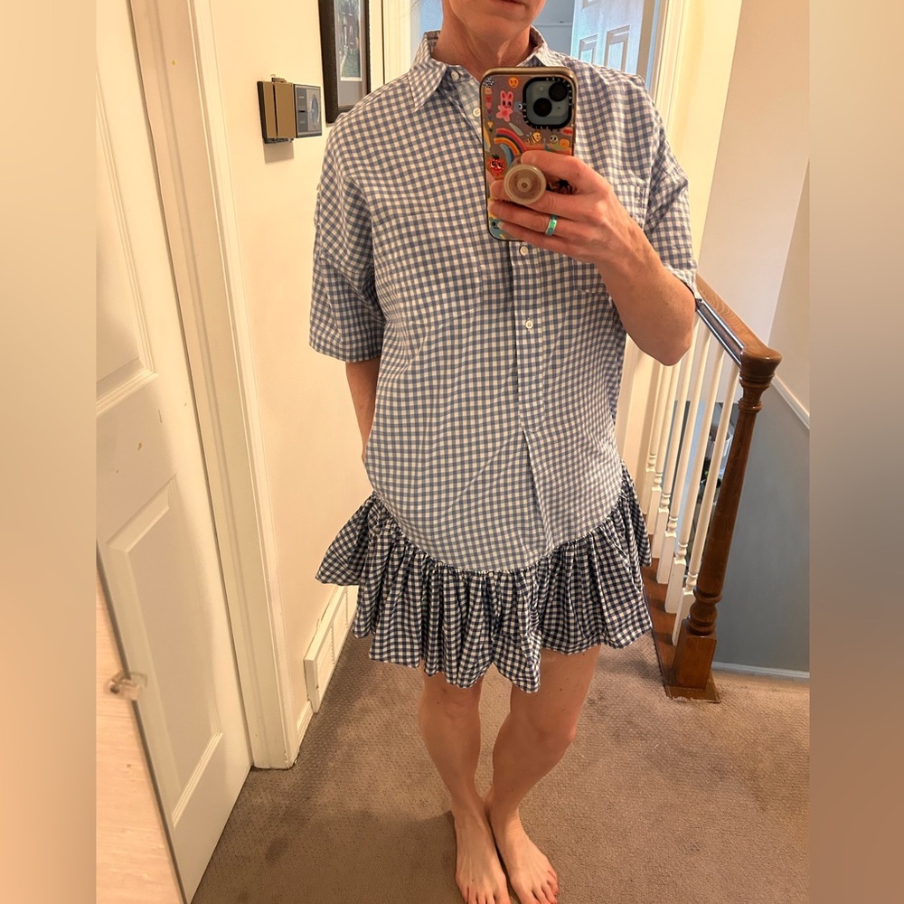 Sara Roka gingham plaid ruffle hem shirt dress Size Small